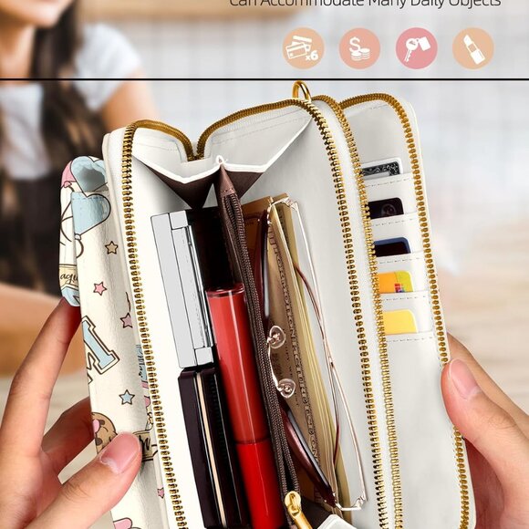 Cute cartoon pattern faux leather small crossbody phone purse with adjustable st - Picture 4 of 6